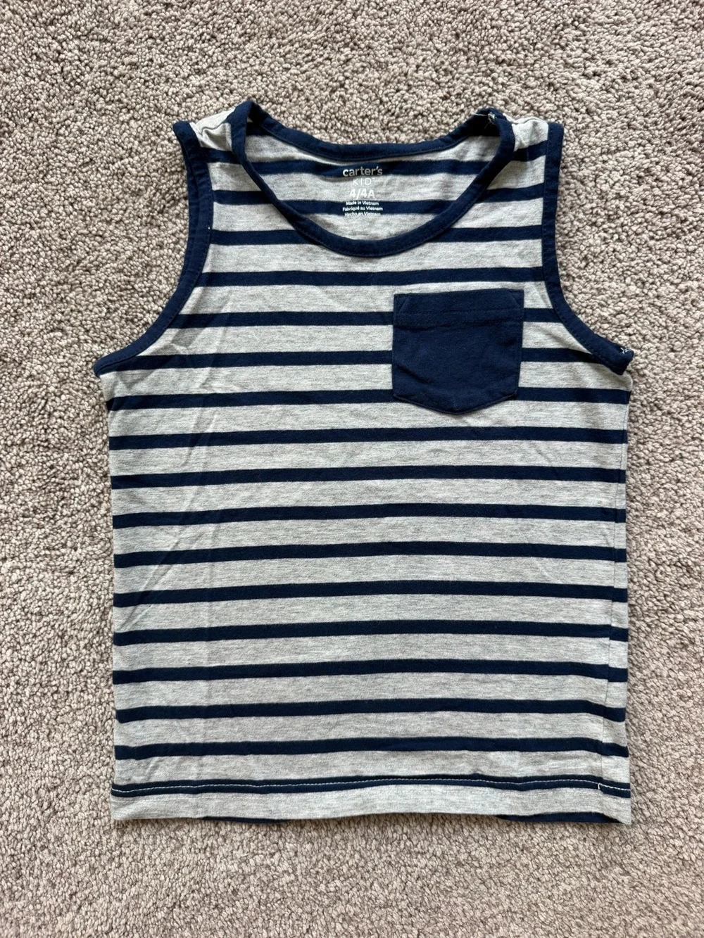 Carter's Navy and Gray Striped Tank with Chest Pocket